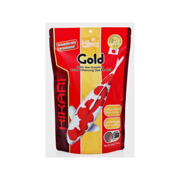Gold Mini 500 g Hikari to pływający granulat wybarwiający dla karpi koi i ryb stawowych. Drobna forma pokarmu wspiera codzienne karmienie, pomaga utrzymać intensywne kolory i dobrą kondycję ryb.